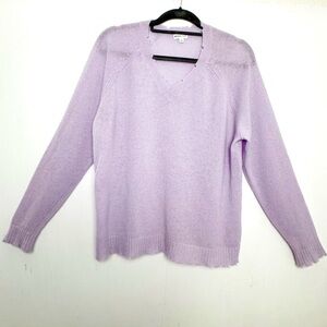 Minnie Rose 7GG 100% Cashmere Frayed Edge Cropped V Sweater Purple Size Small